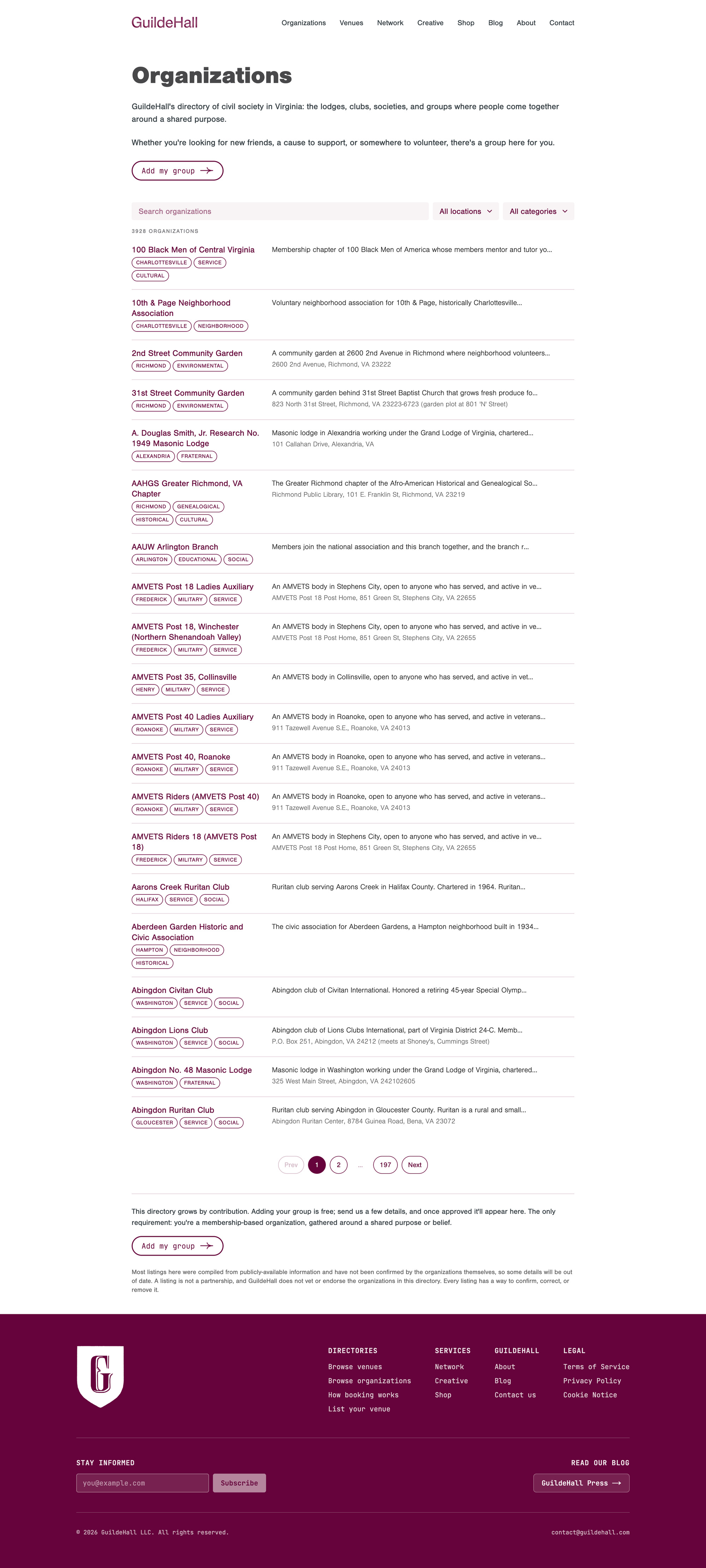 GuildeHall organizations directory